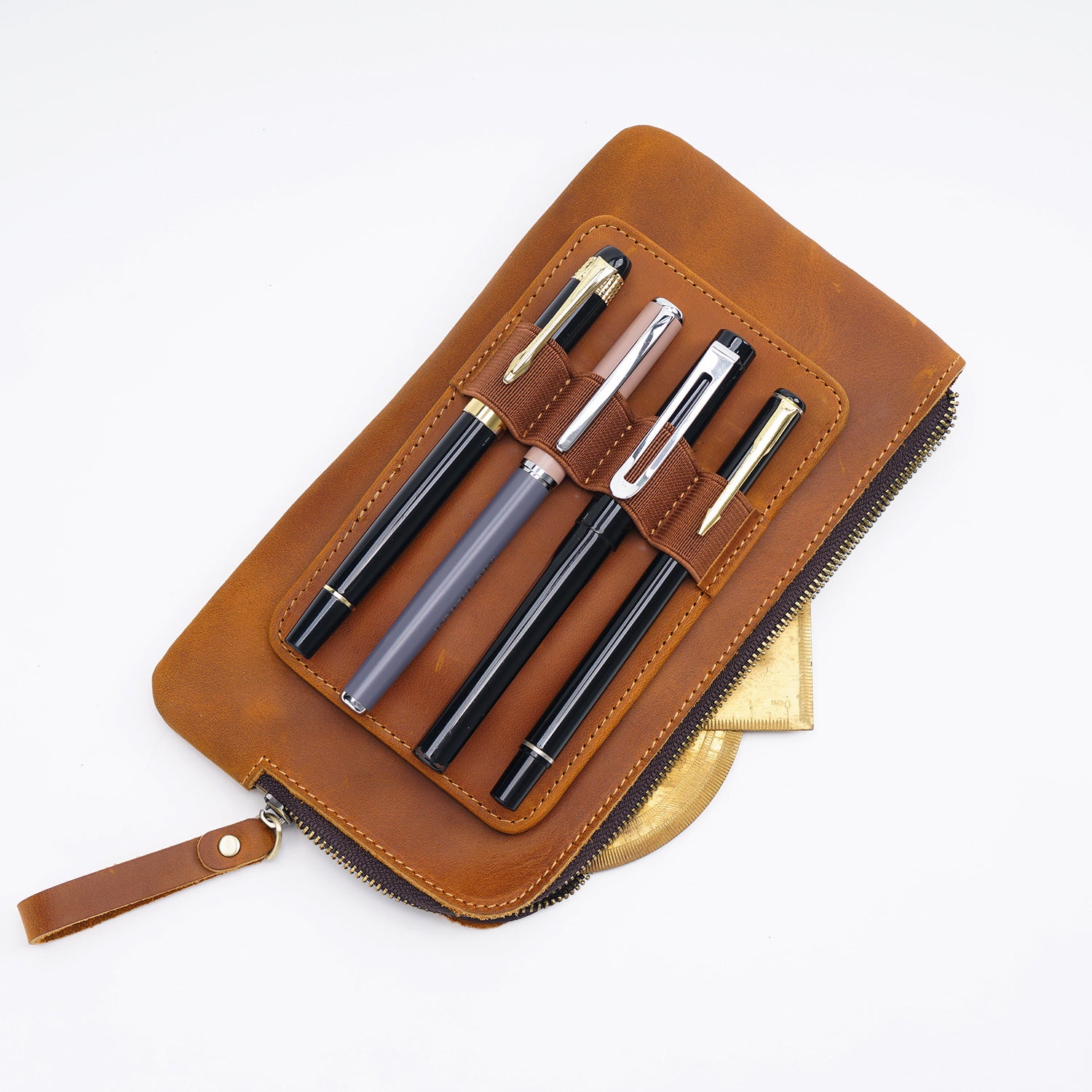 Wholesale Cowhide Zipper Crazy Horse Leather Multi-functional Zipper Pencil Case